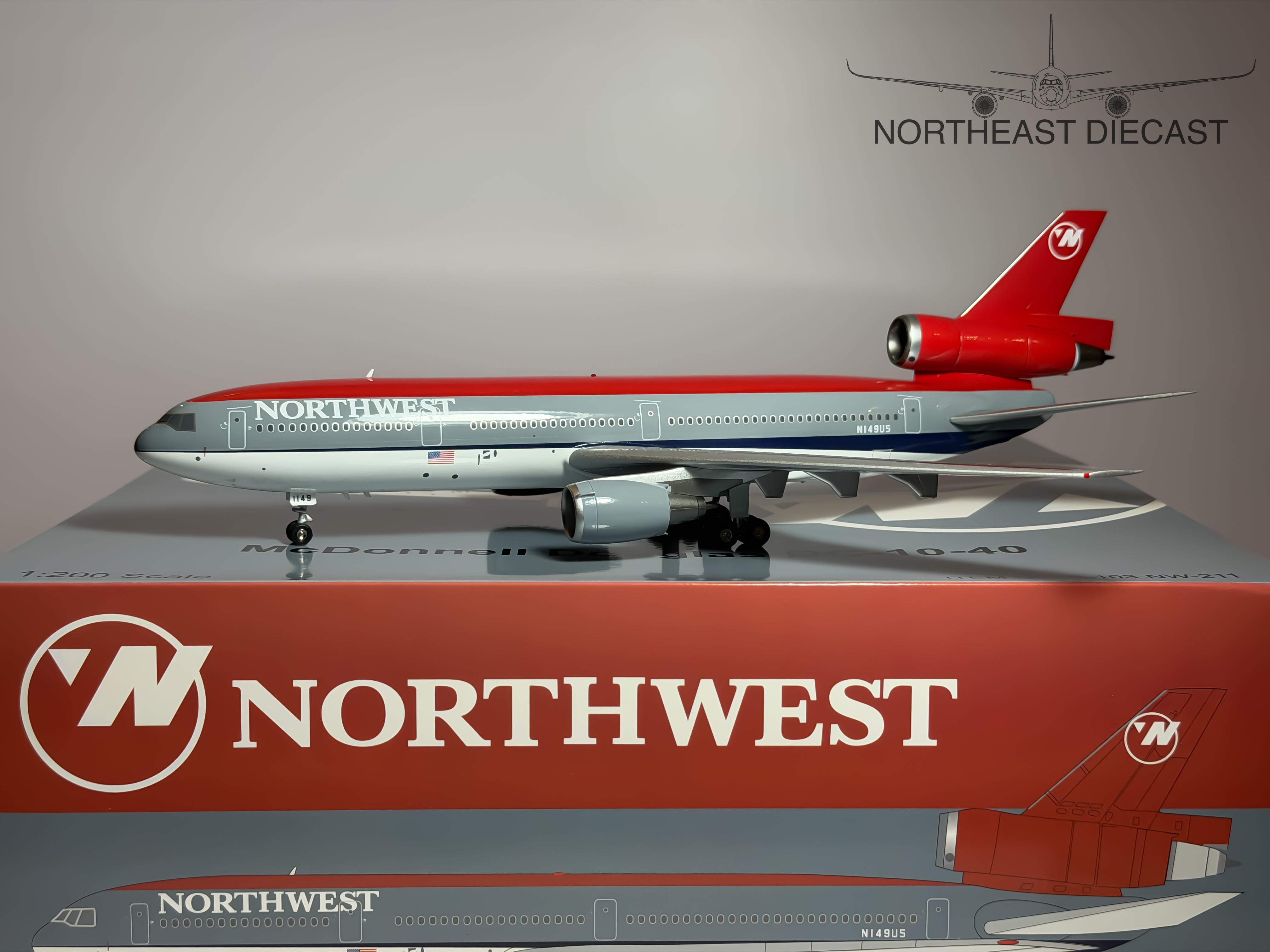 B-Models 1:200 ノースウエスト航空 DC-10-40 N149US Northwest Airlines McDonnell Douglas DC-10-40 1:200 Diecast
