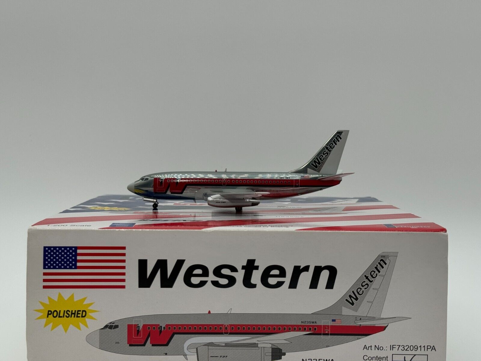 Inflight200 Western Airlines Boeing 737-200 N235WA Polished Metal IF7320911PA