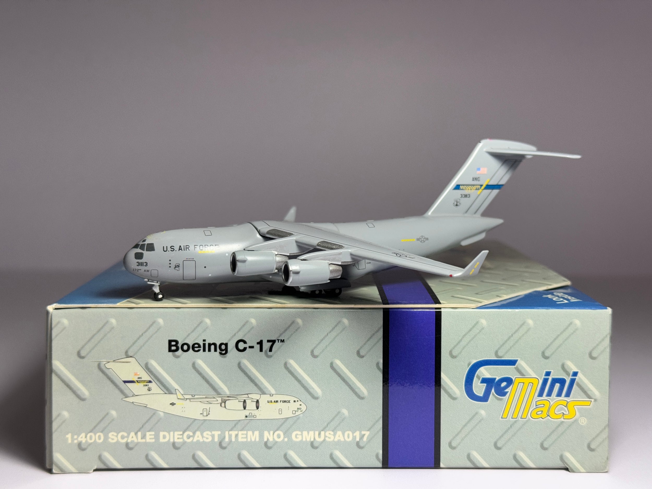 1:400 Gemini Jets USAF Boeing C-17 Globemaster III 33113 Mississippi ANG GMUSA017