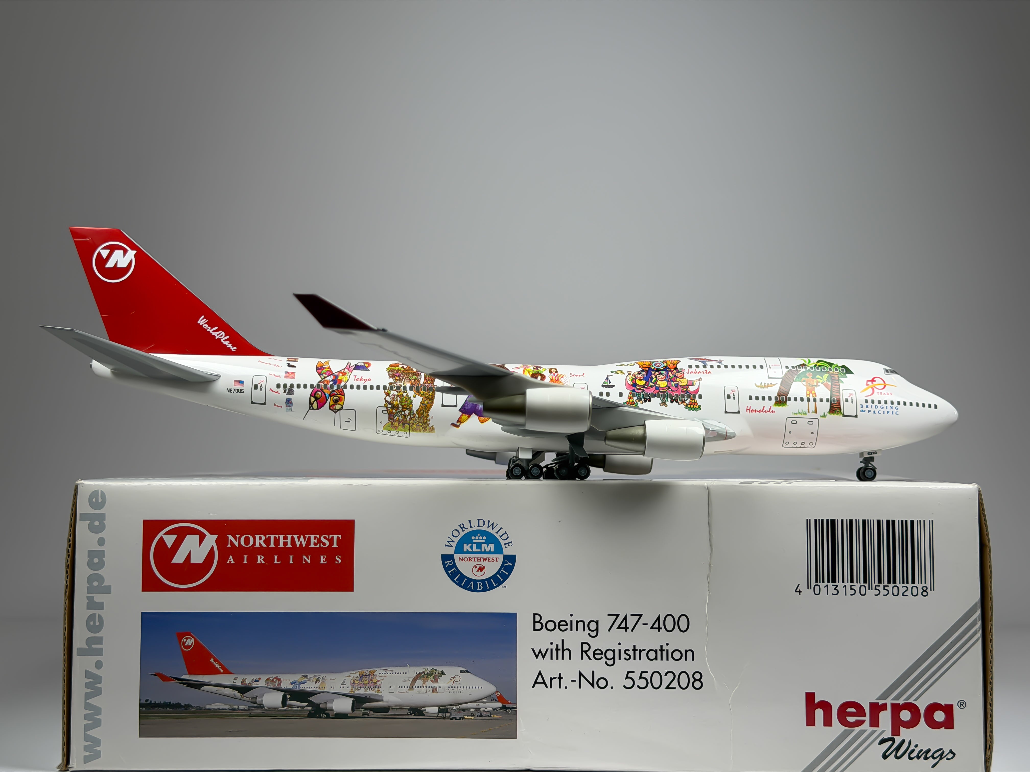 herpa 1/200スケール ノースウエスト航空 Boeing 747-400 Northwest Airlines Boeing 747-400 1:200 Diecast Aircraft - Herpa