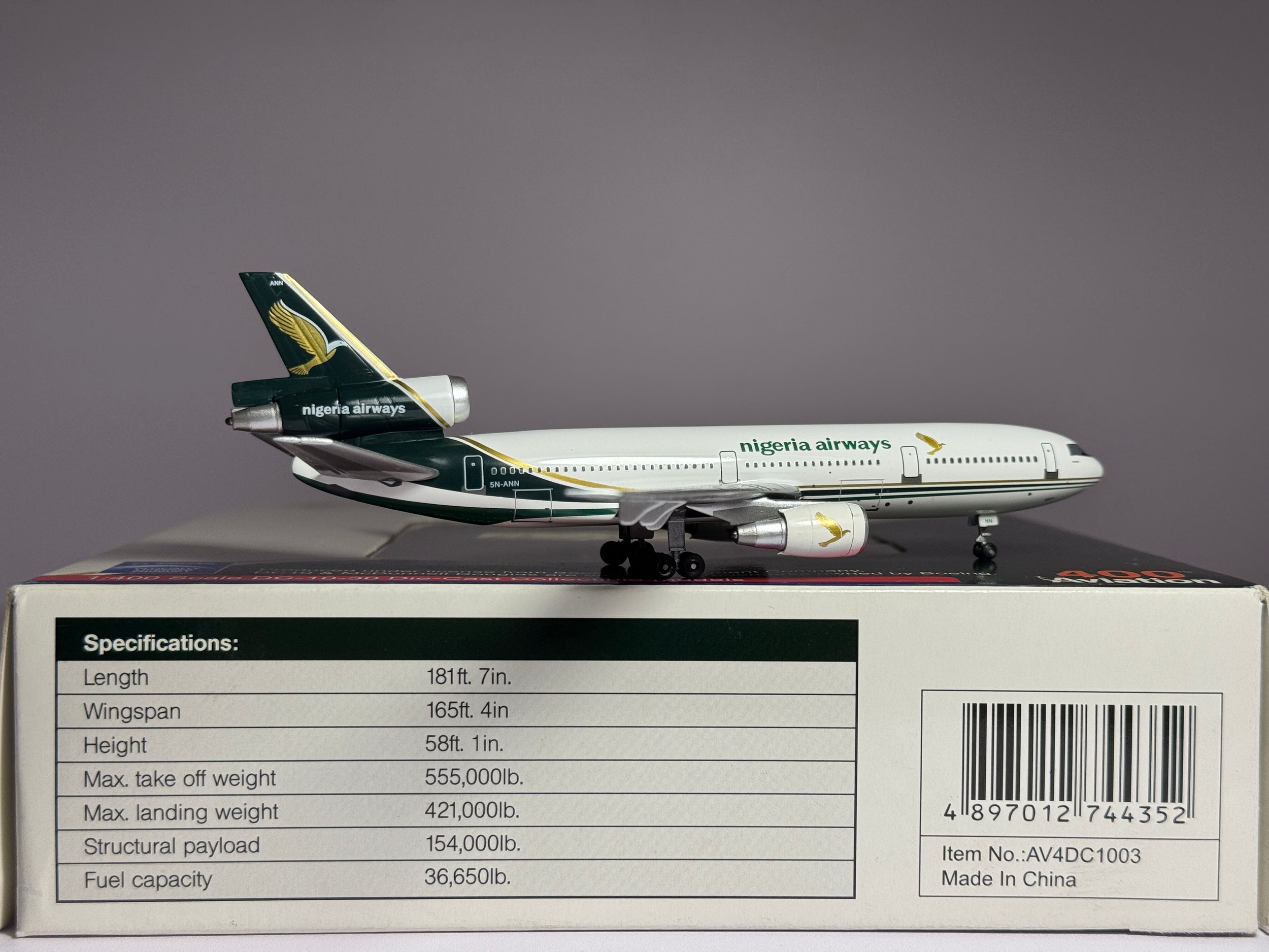 Aviation400 1:400 Nigeria Airways McDonnell Douglas DC-10-30 5N-ANN Eagle Tail AV4DC1003
