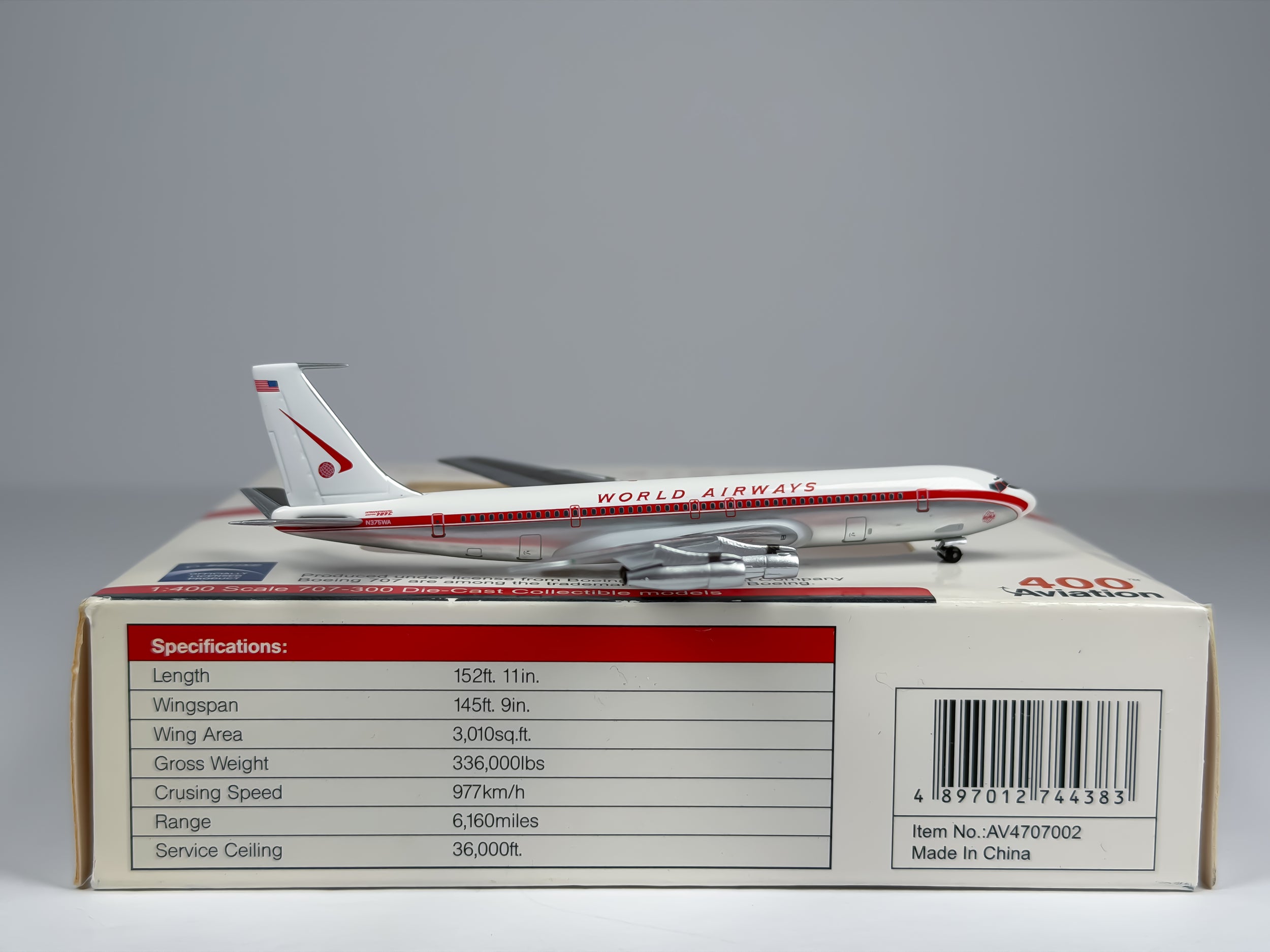 World Airways Boeing 707-300 1:400 Aviation400 N375WA (AV4707002)