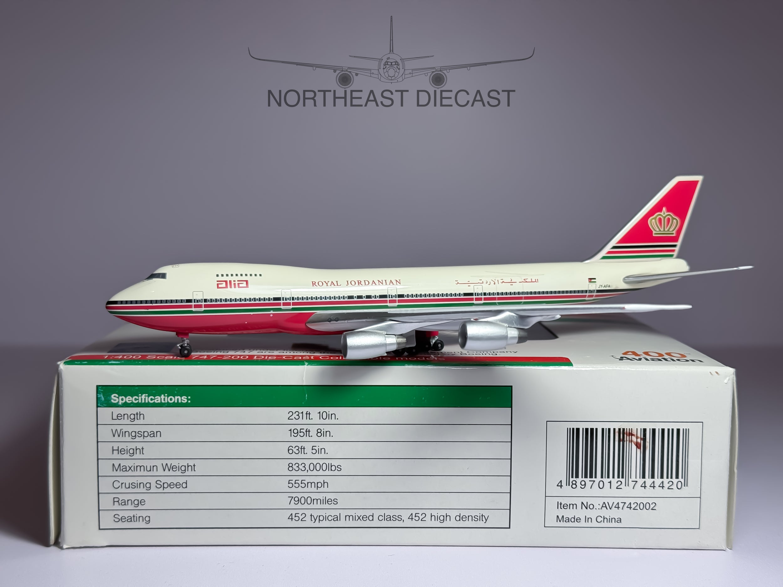 Alia Royal Jordanian Boeing 747-200 1:400 Aviation400 JY-AFA (AV4742002)
