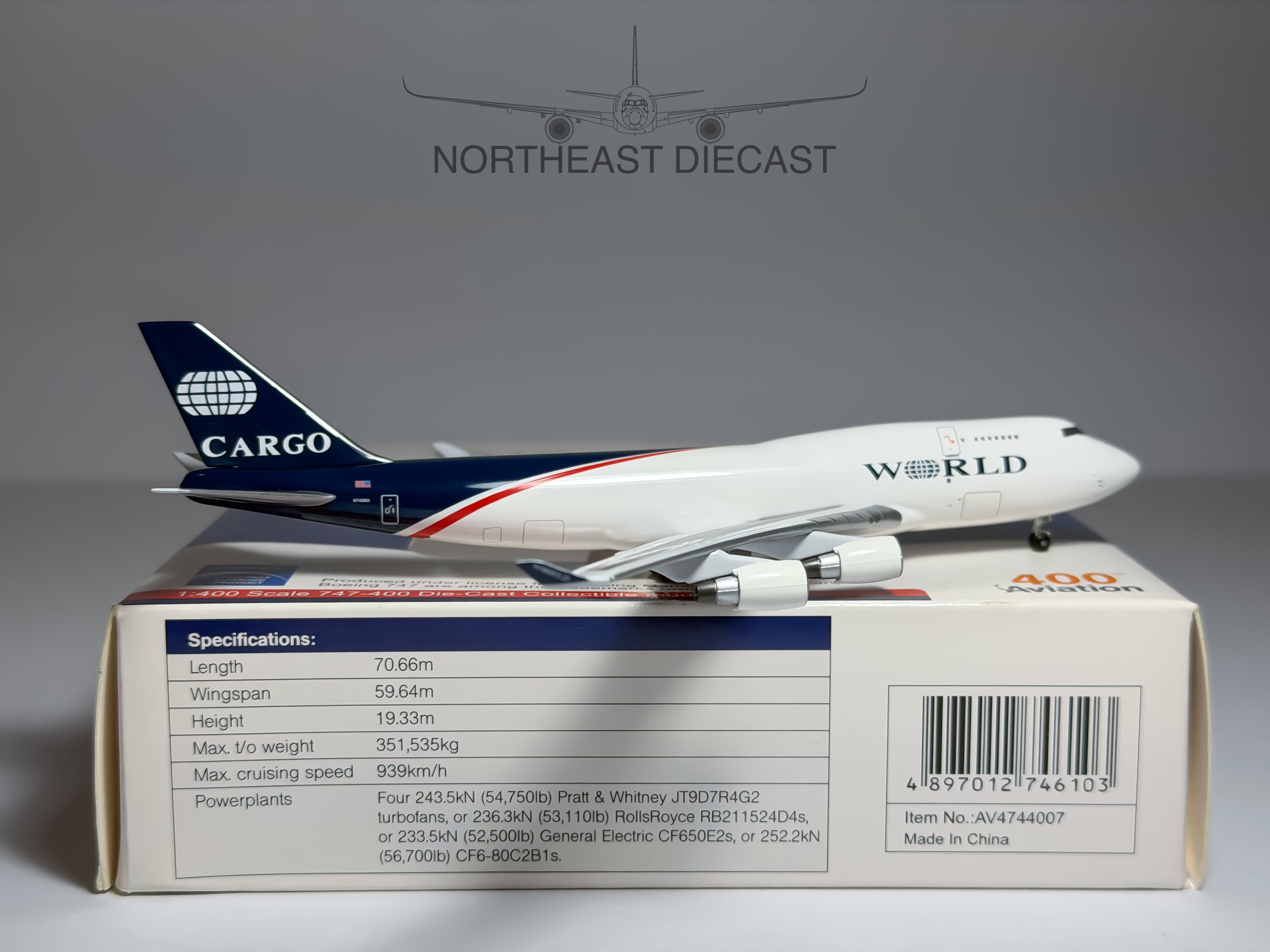 World Cargo Boeing 747-400F 1:400 Aviation400 N740WA (AV4744007)