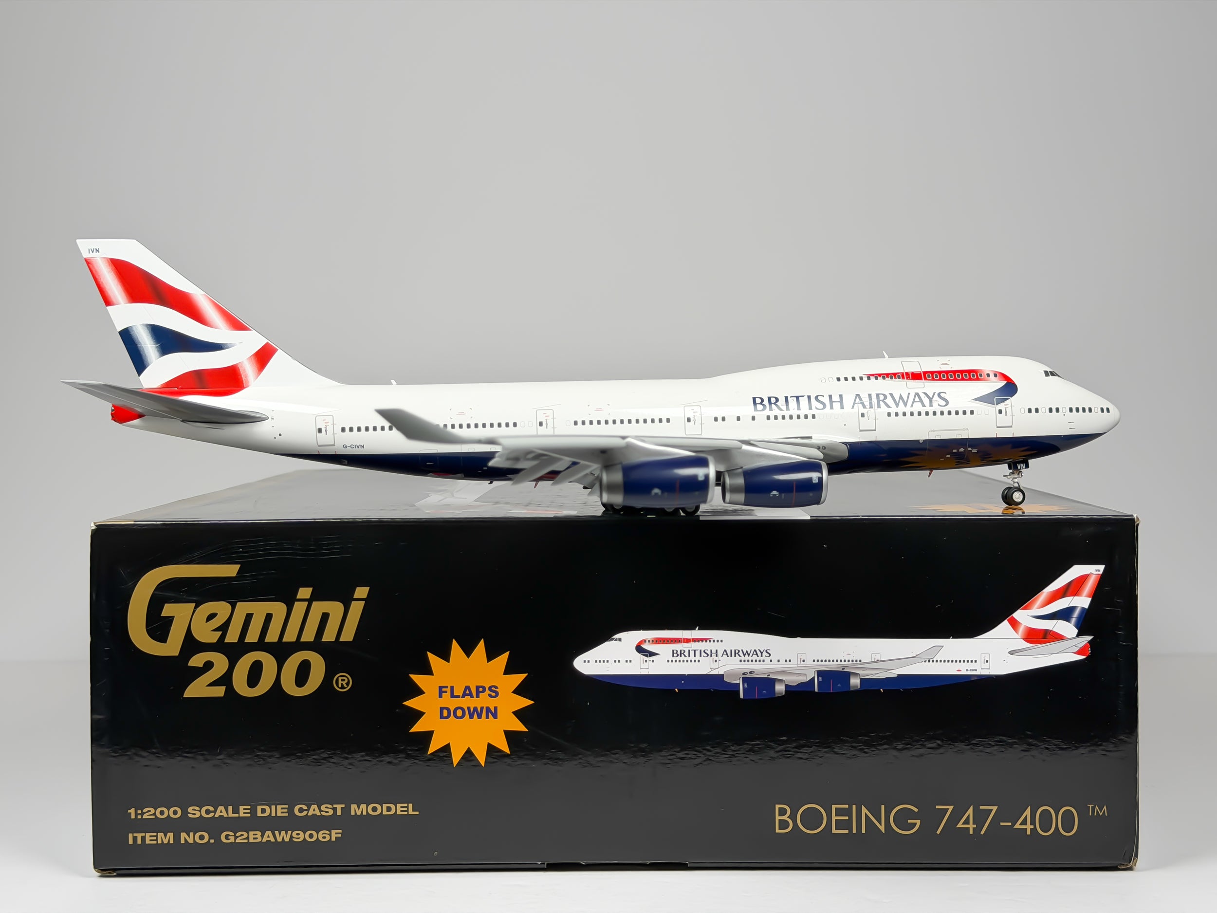 British Airways Boeing 747-400 1:200 Gemini Jets G-CIVN (G2BAW906F) (Flaps Down Version)