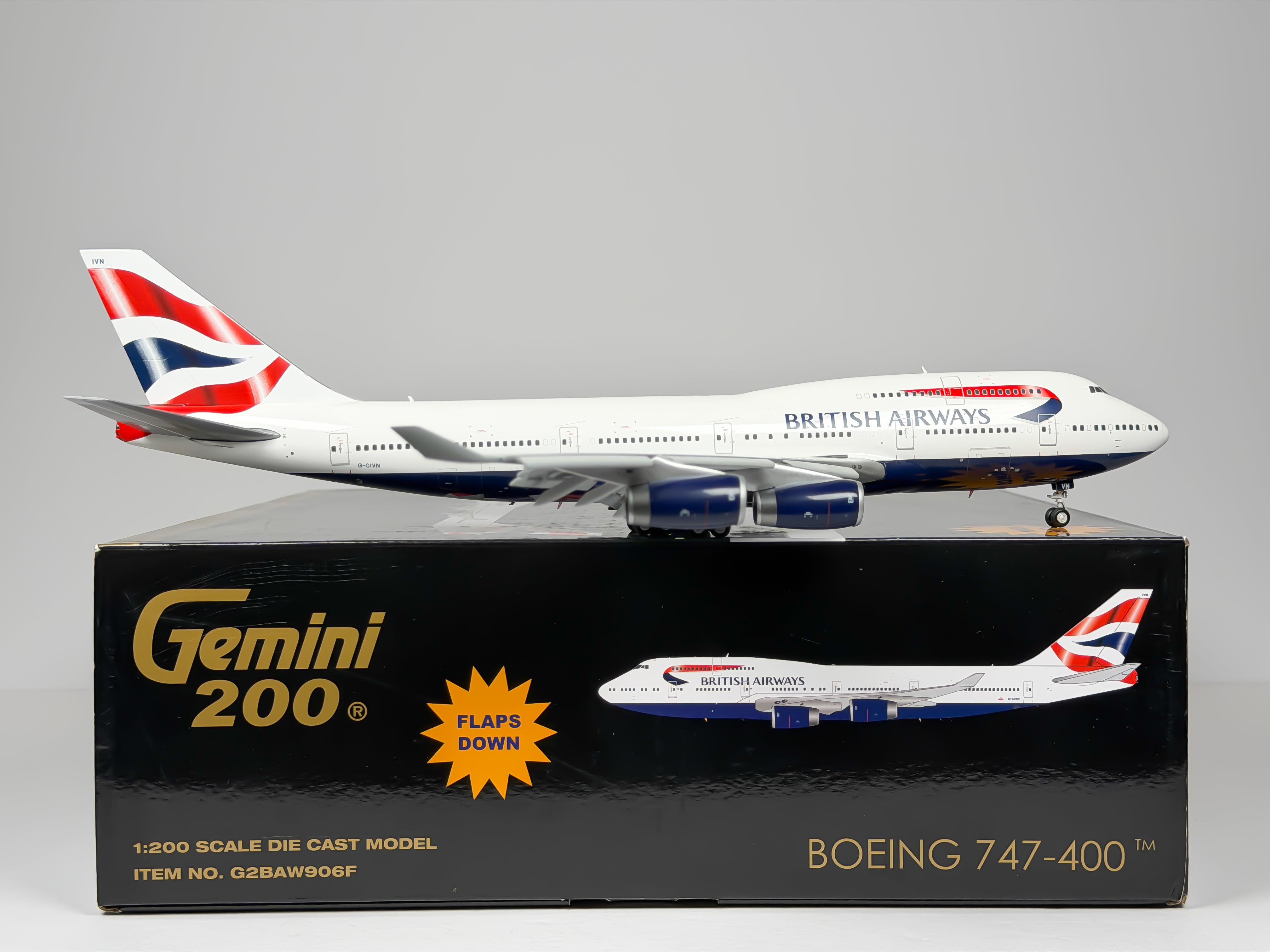 British Airways Boeing 747-400 1:200 Gemini Jets G-CIVN (G2BAW906F) (Flaps Down Version)