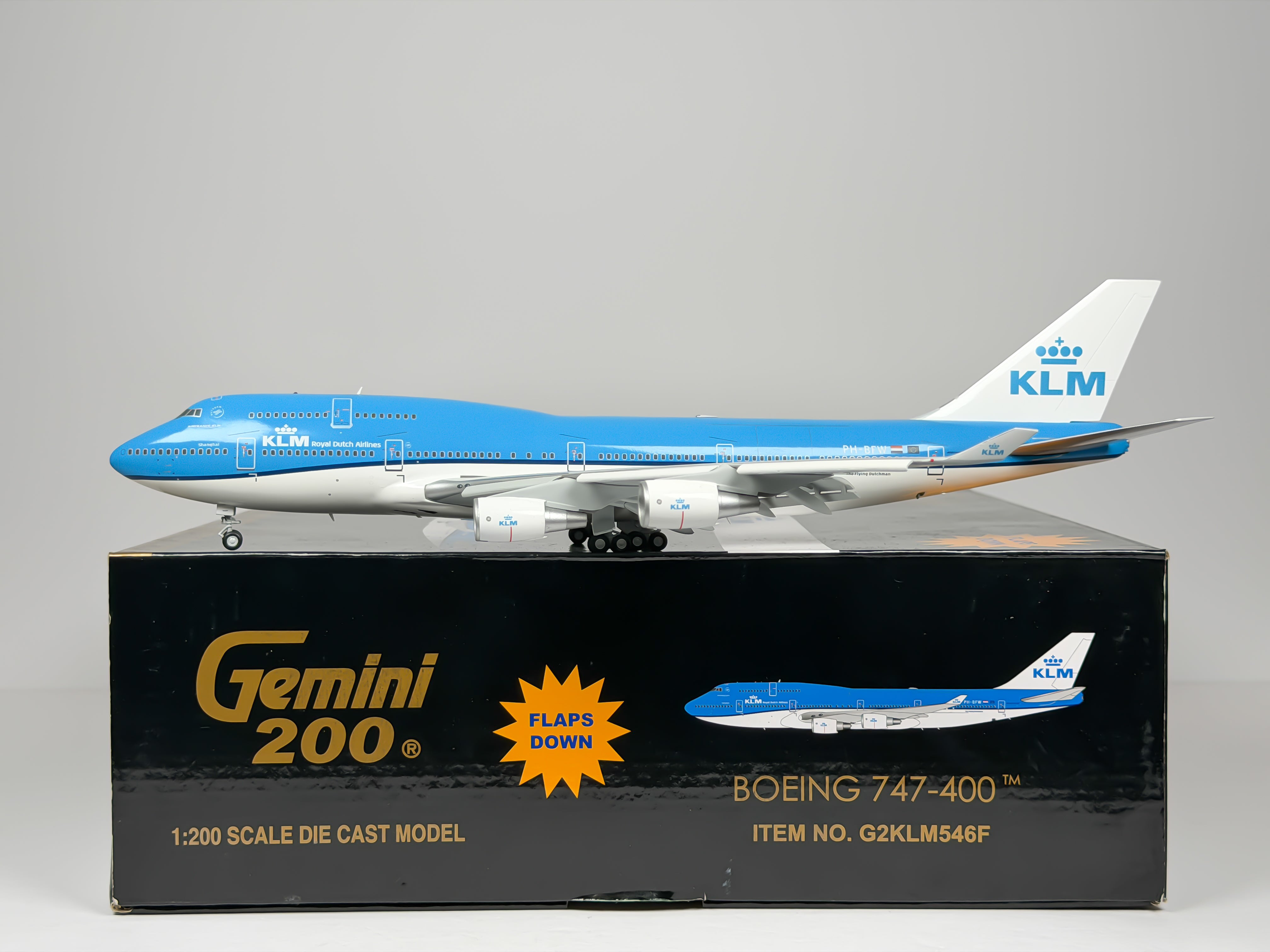 KLM Royal Dutch Airlines Boeing 747-400 1:200 Gemini Jets PH-BFW (G2KLM546F) (Flaps Down Version)