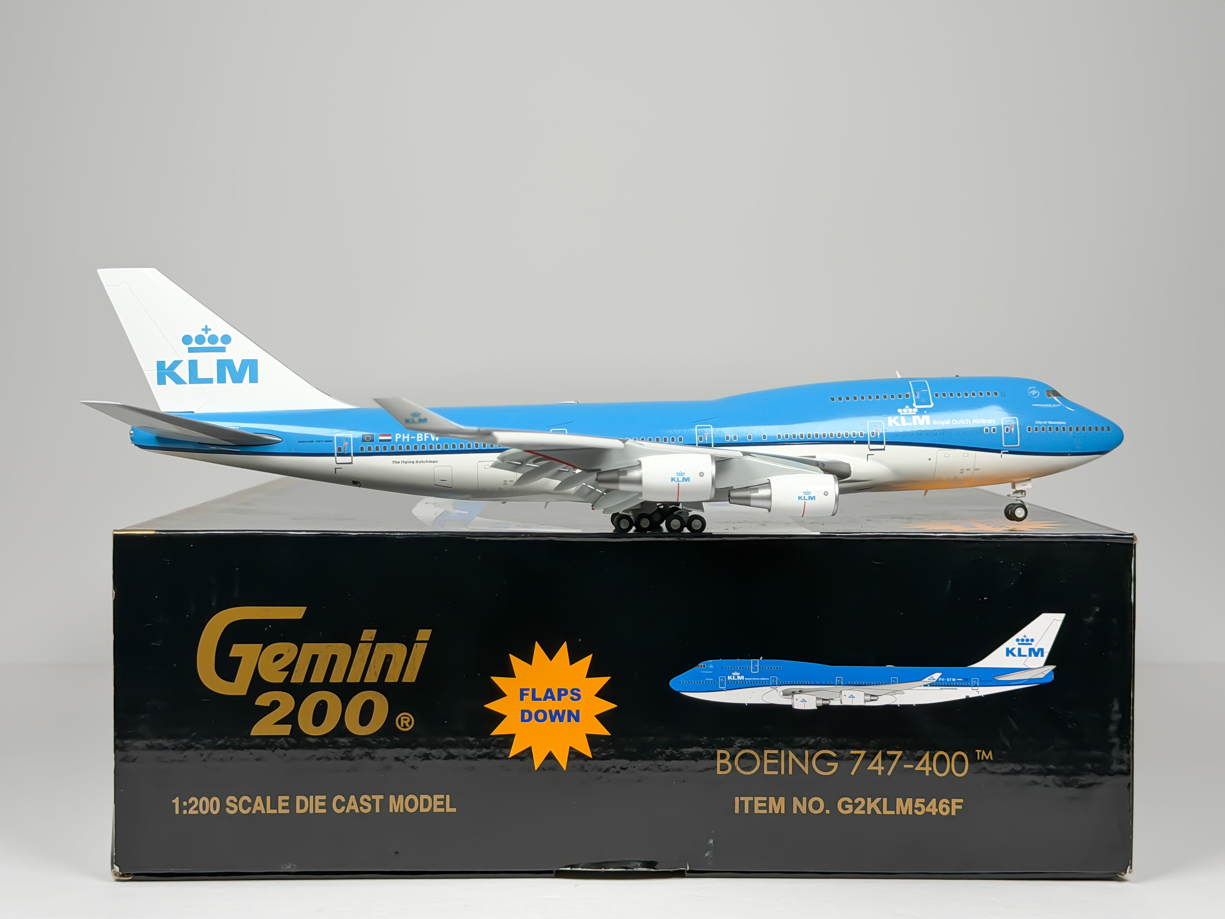 KLM Royal Dutch Airlines Boeing 747-400 1:200 Gemini Jets PH-BFW (G2KLM546F) (Flaps Down Version)