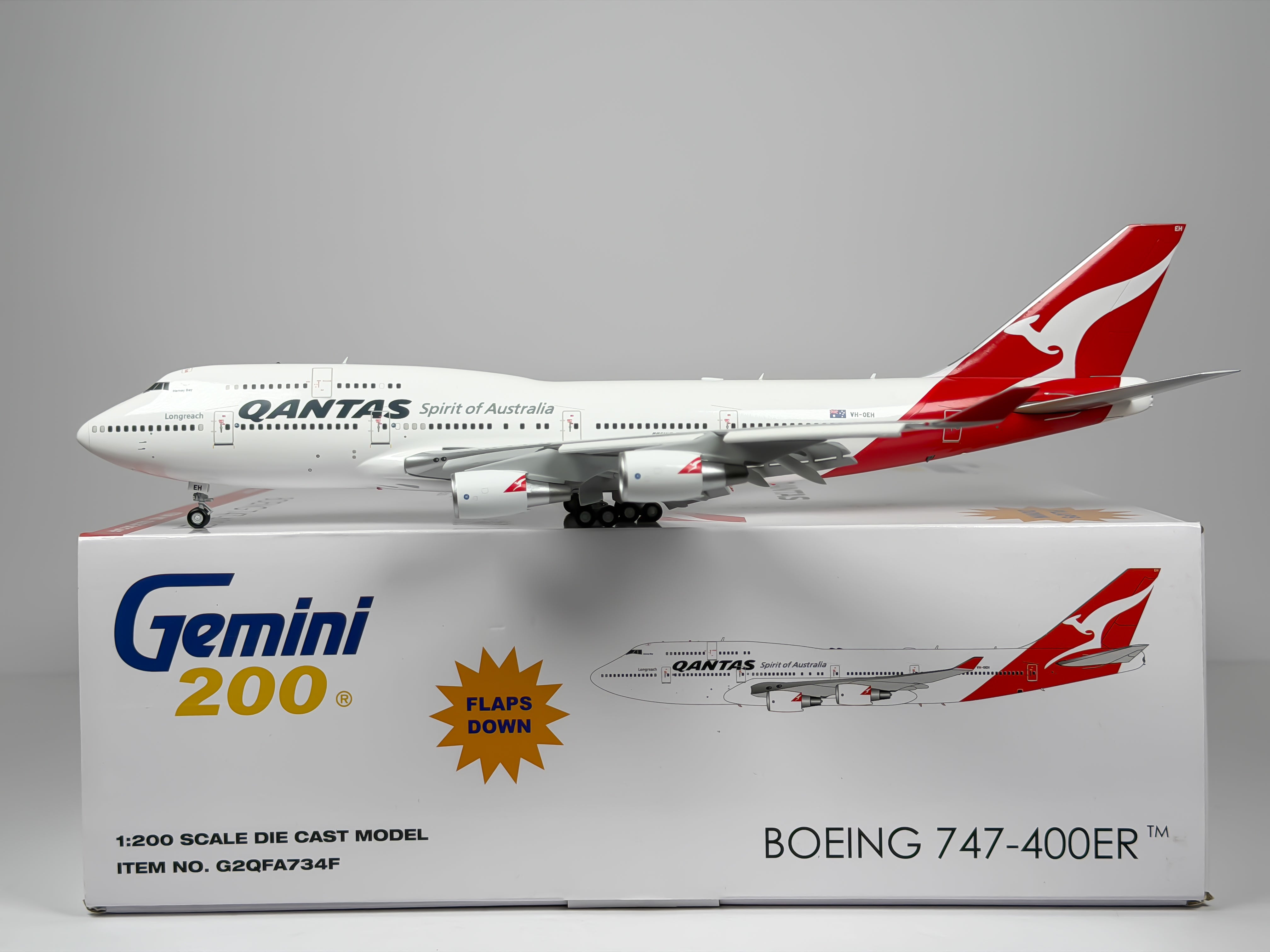Qantas Airways Boeing 747-400 1:200 Gemini Jets VH-OEH (G2QFA734F) (Flaps Down Version)
