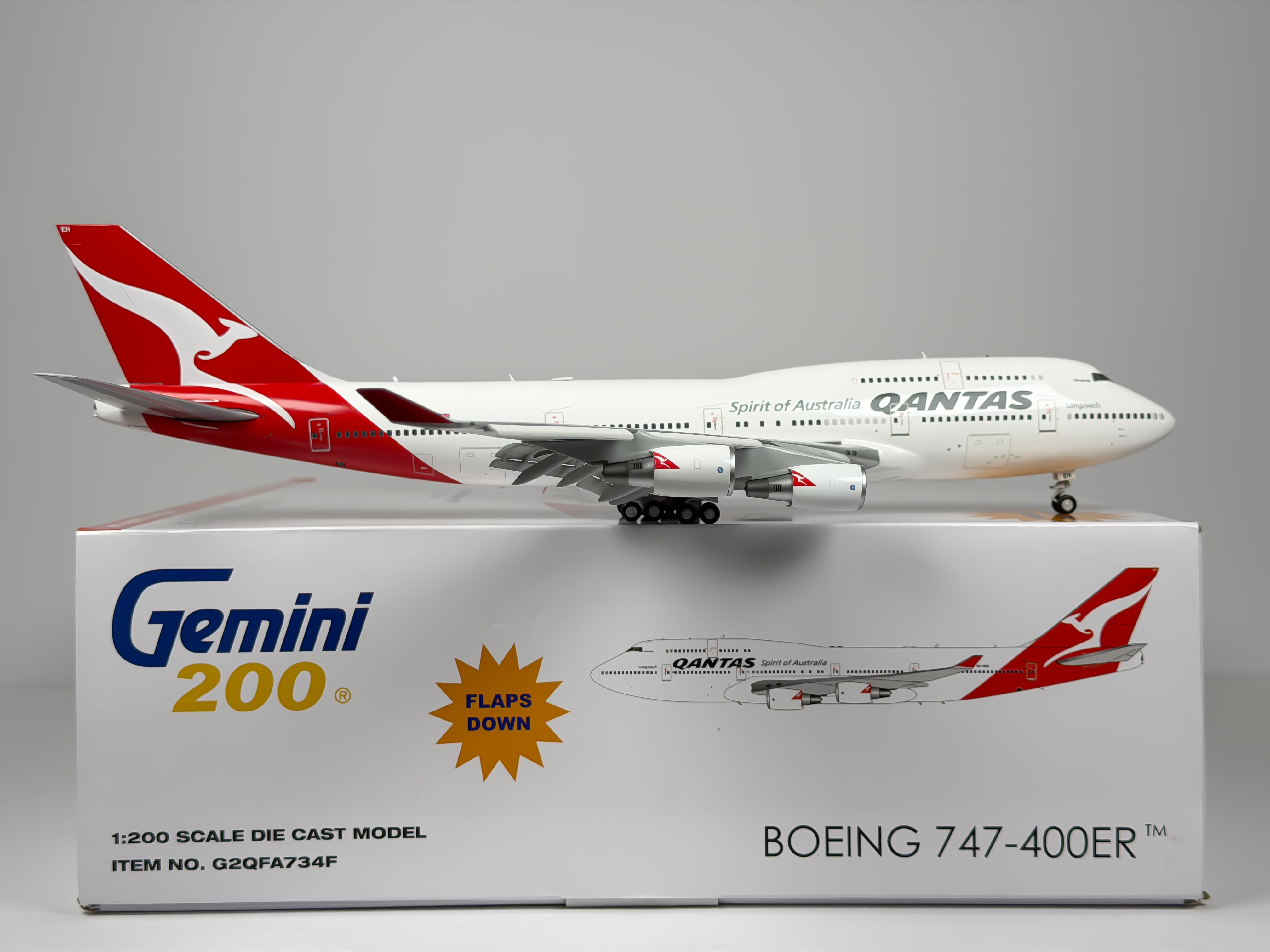 Qantas Airways Boeing 747-400 1:200 Gemini Jets VH-OEH (G2QFA734F) (Flaps Down Version)