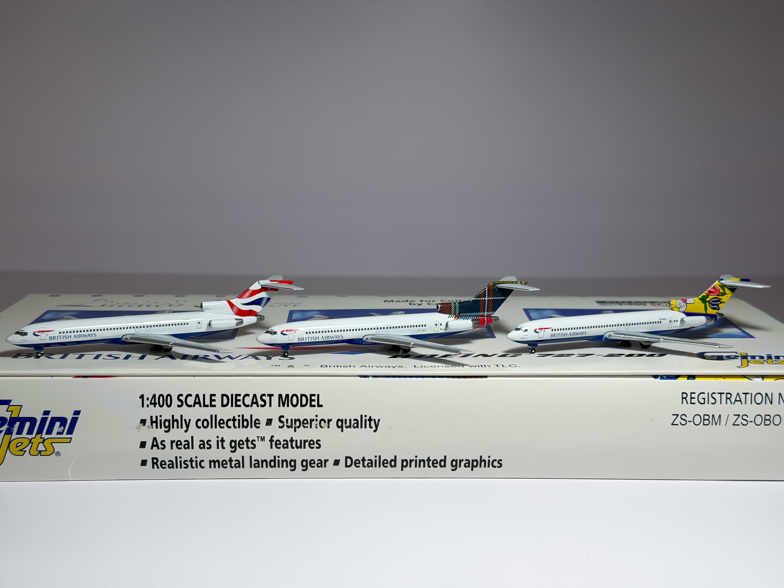 British Airways Boeing 727-200 1:400 Gemini Jets ZS-OBM & ZS-NOU & ZS-OBO (GJBAWSET3)