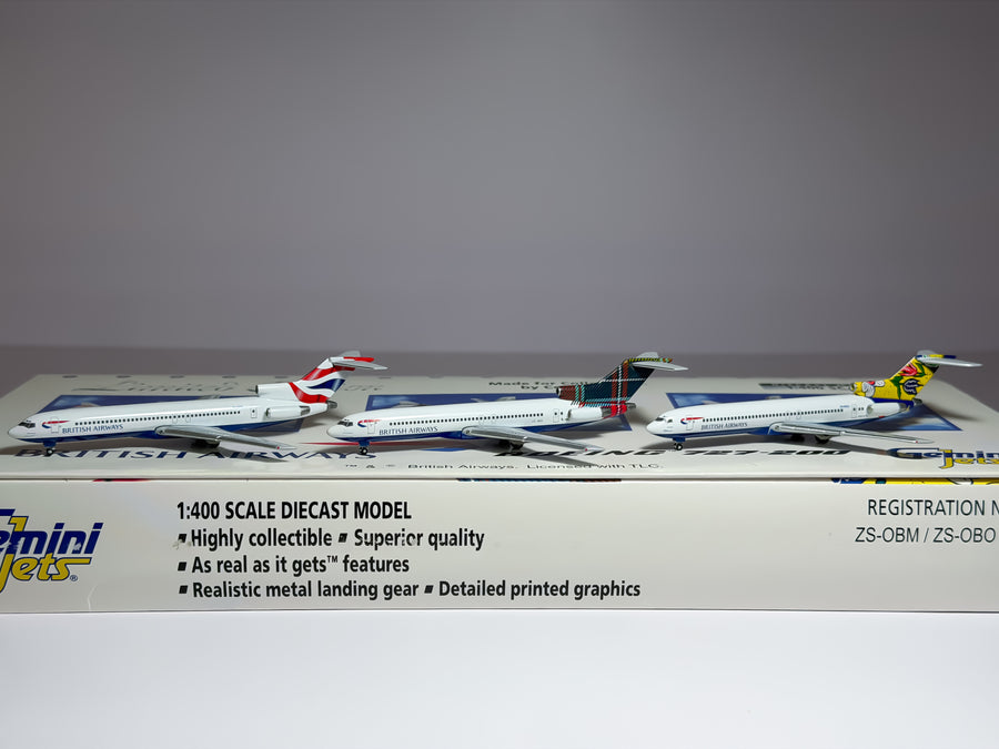 British Airways Boeing 727-200 1:400 Gemini Jets ZS-OBM & ZS-NOU & ZS-OBO (GJBAWSET3)