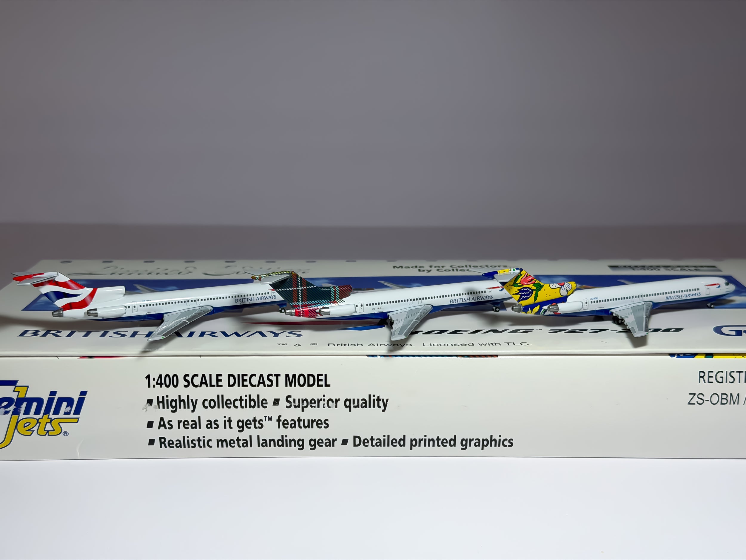 British Airways Boeing 727-200 1:400 Gemini Jets ZS-OBM & ZS-NOU & ZS-OBO (GJBAWSET3)
