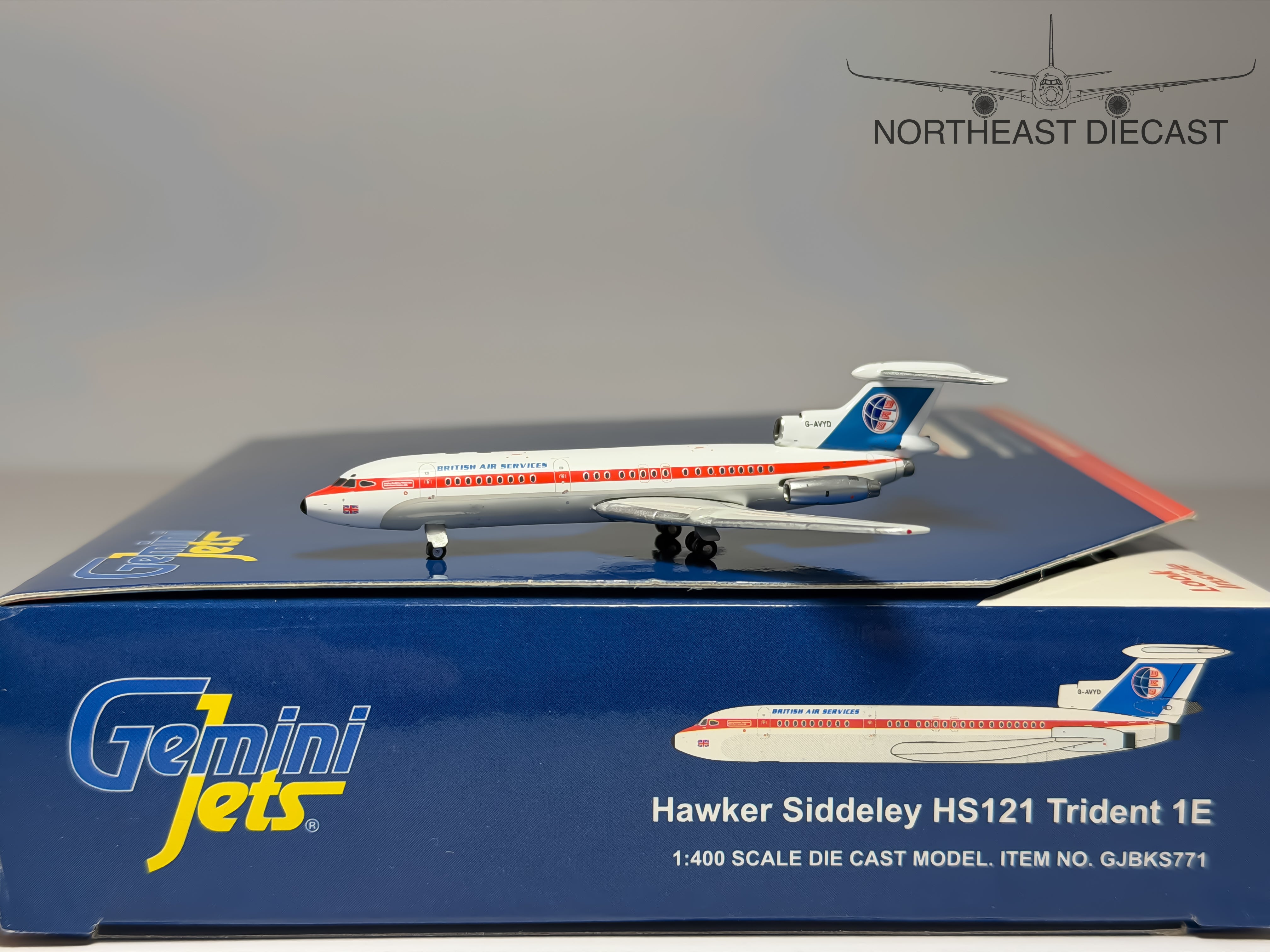 BKS Air Transport Hawker Siddeley HS-121 Trident 1:400 Gemini Jets G-AVYD (GJBKS771)