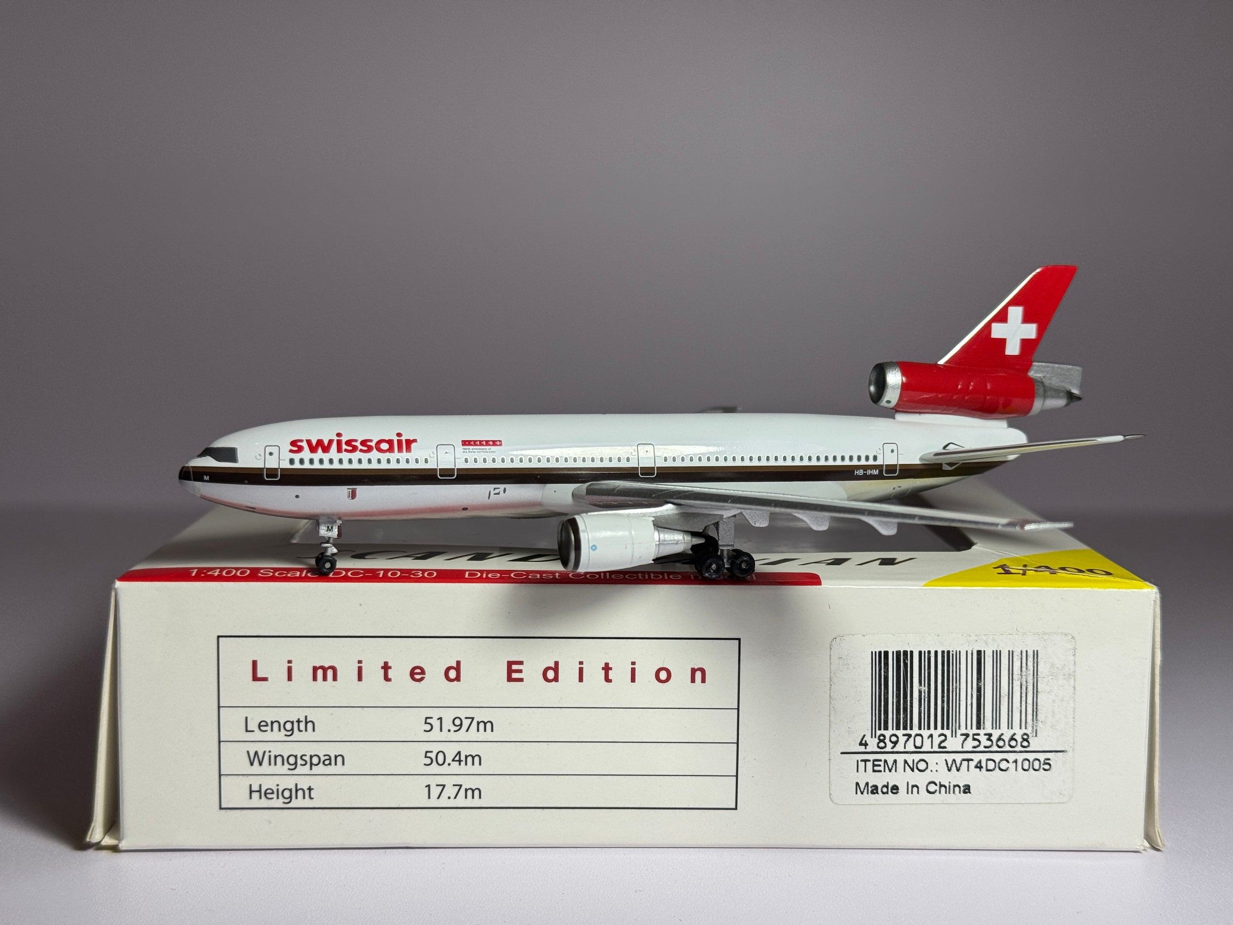 Witty Wings 1:400 Swissair McDonnell Douglas DC-10-30 HB-IHM Chocolate Stripe WTW4DC1005