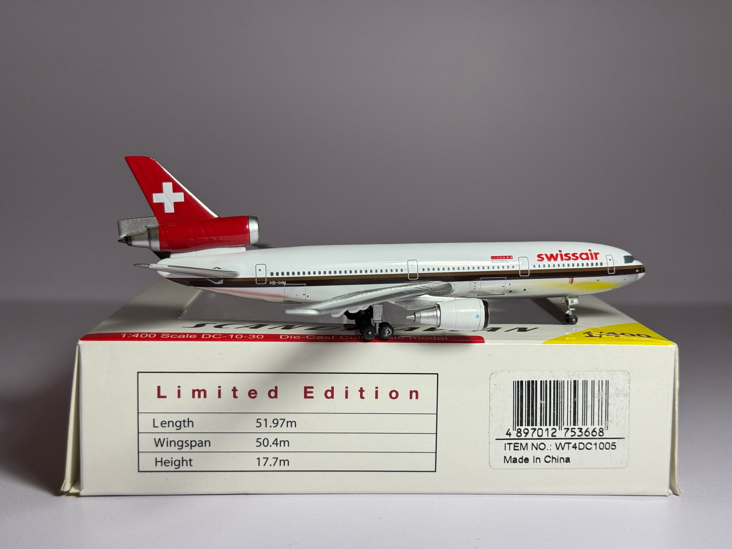 Witty Wings 1:400 Swissair McDonnell Douglas DC-10-30 HB-IHM Chocolate Stripe WTW4DC1005