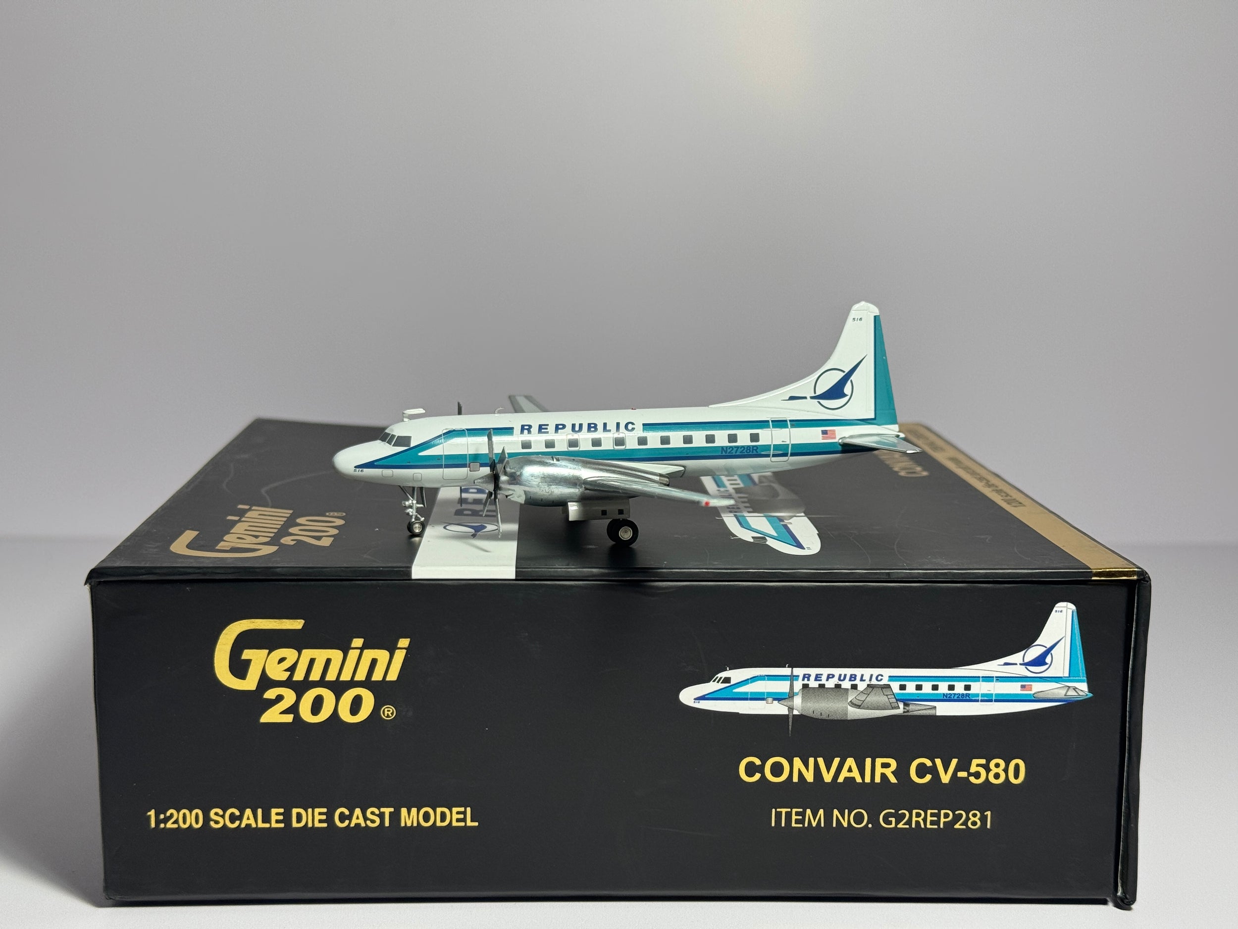 Gemini Jets 1:200 Republic Airlines Convair CV-580 N2728R 1980s colors G2REP281