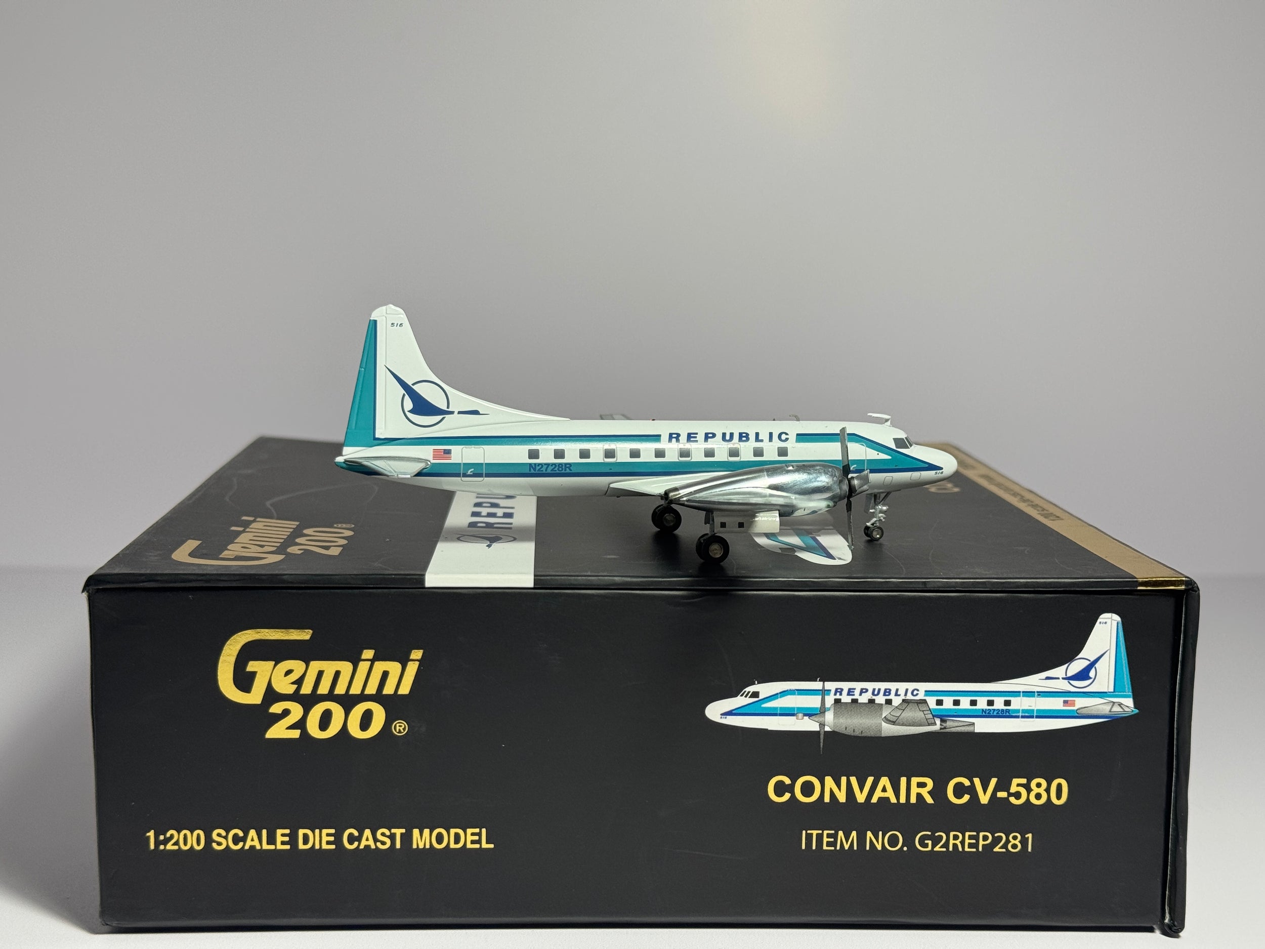 Gemini Jets 1:200 Republic Airlines Convair CV-580 N2728R 1980s colors G2REP281
