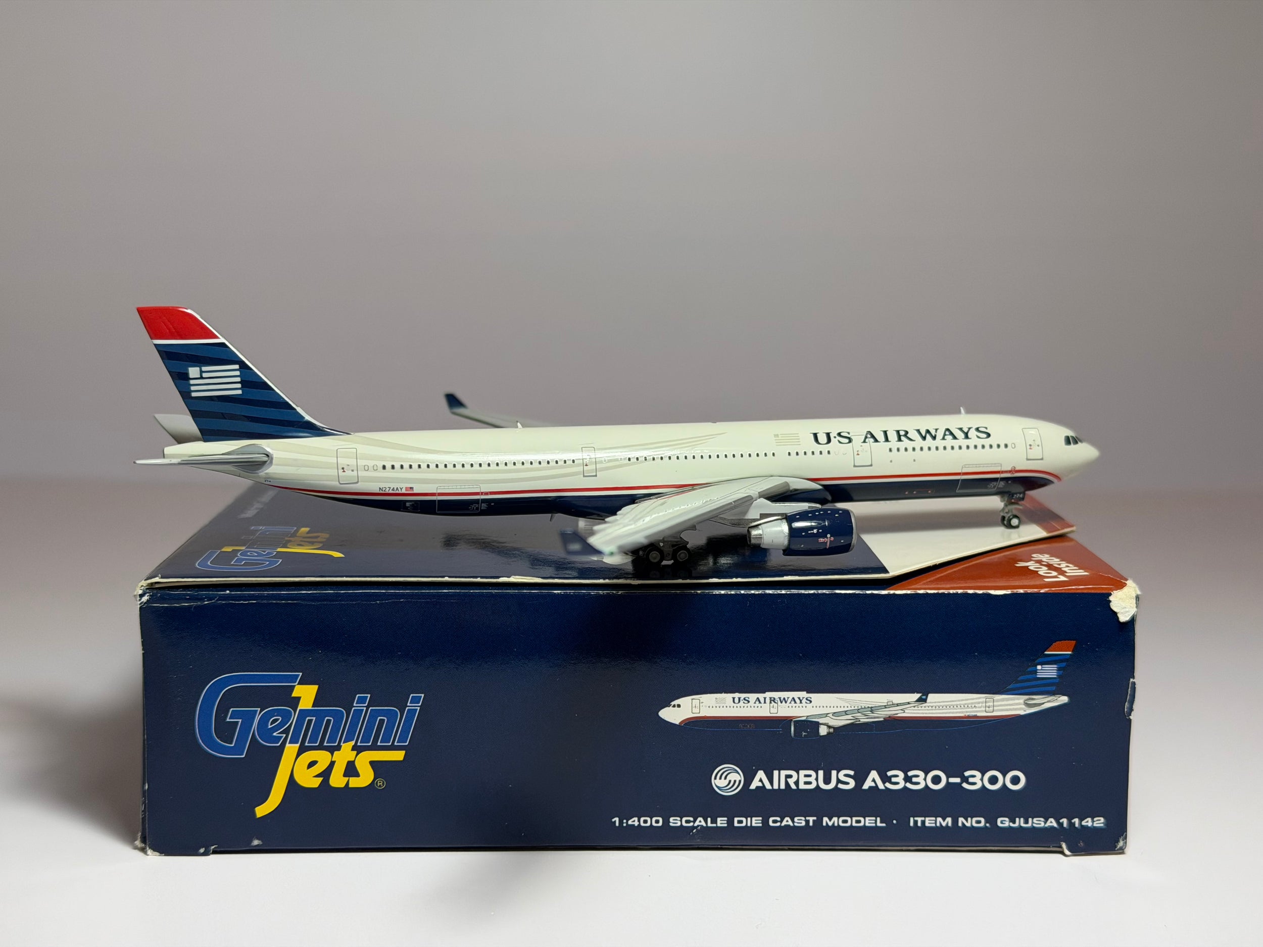 Gemini Jets 1:400 U.S Airways Airbus A330-300 N274AY 2000s white GJUSA1142