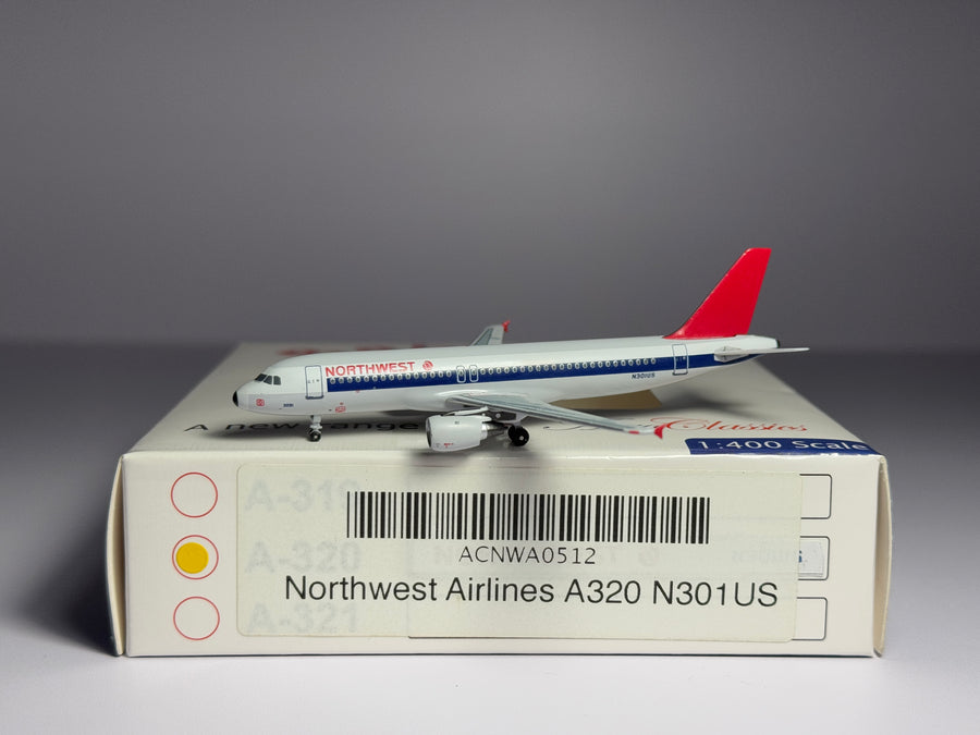 Aeroclassics 1:400 Northwest Airlines Airbus A320 N301US Bowling Shoe ACN301US