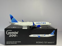 Gemini Jets 1:200 United Airlines Boeing 737 MAX 9 N37555 Evo Blue G2UAL1256