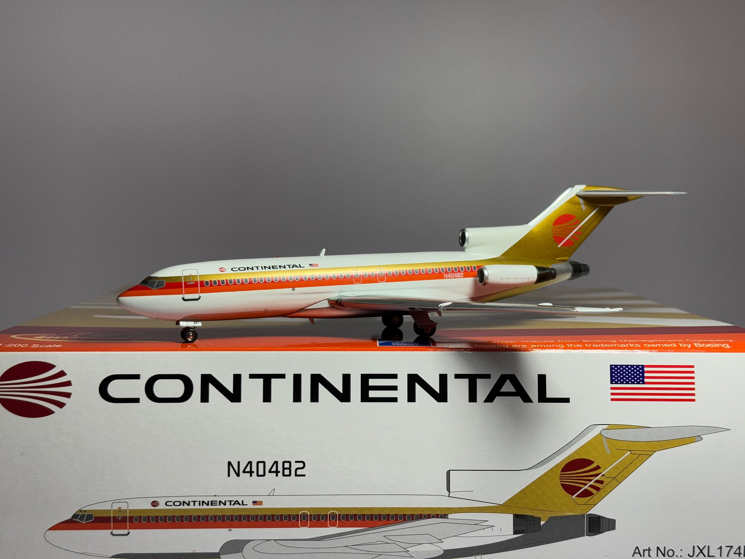 Jet-X 1:200 Continental Airlines Boeing 727-100 N40482 Red Meatball JXL174B