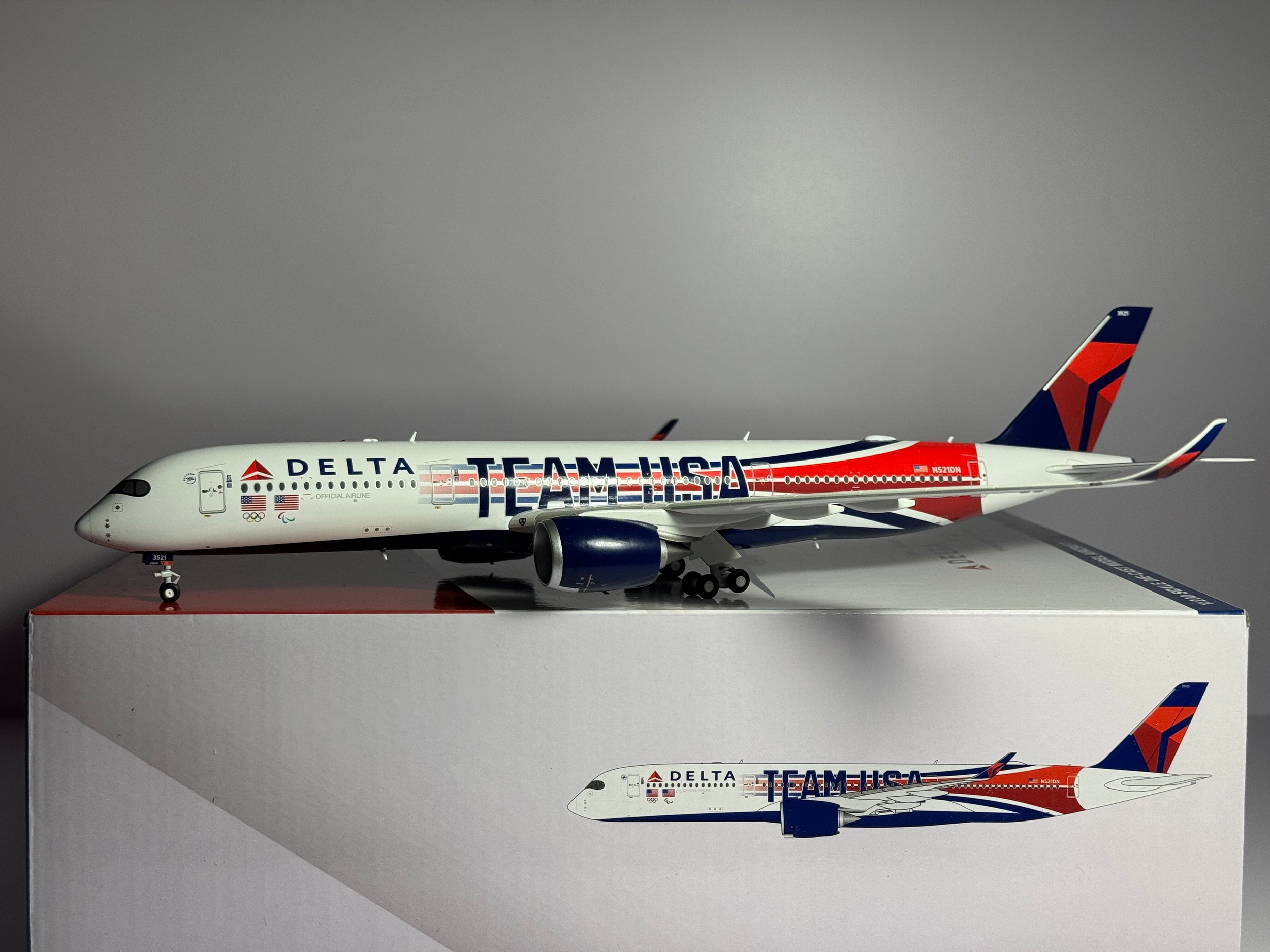 Gemini Jets 1:200 Delta Airlines Airbus A350-900 N527DN "Team USA" G2DAL1288 w/stand
