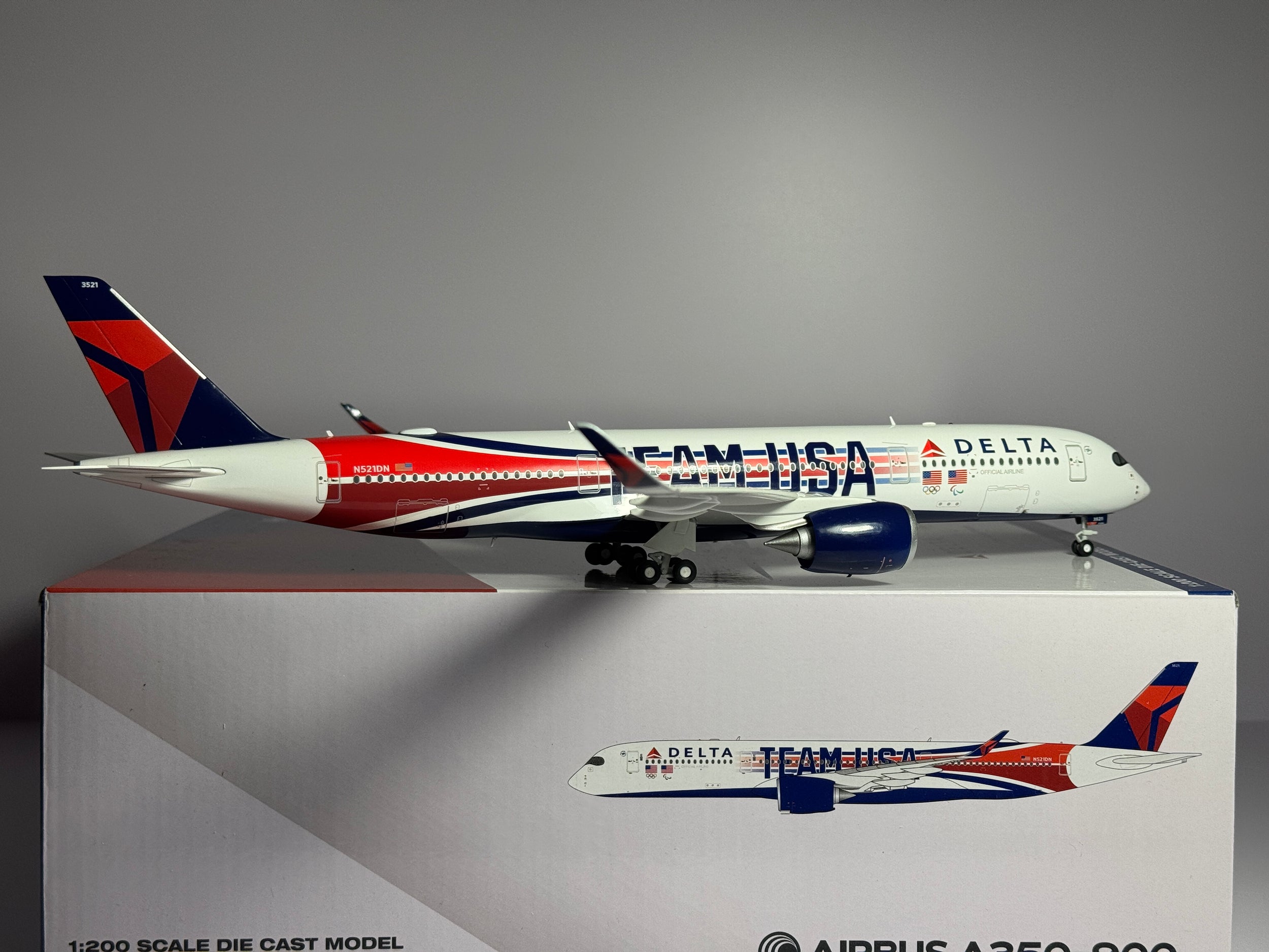 Gemini Jets 1:200 Delta Airlines Airbus A350-900 N527DN "Team USA" G2DAL1288 w/stand