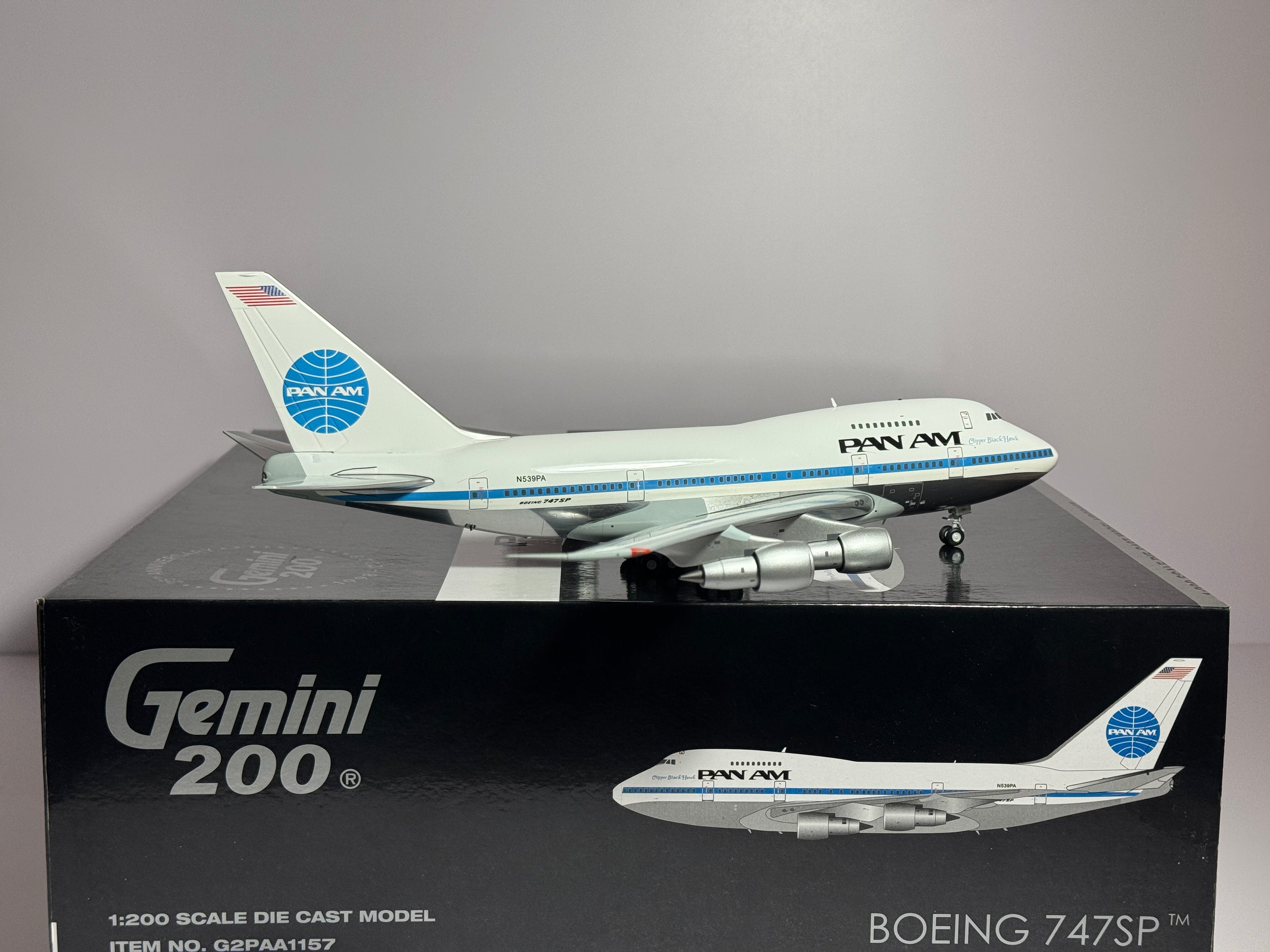 Gemini Jets 1:200 Pan American Boeing 747SP N539PA Clipper Black Hawk G2PAA1157