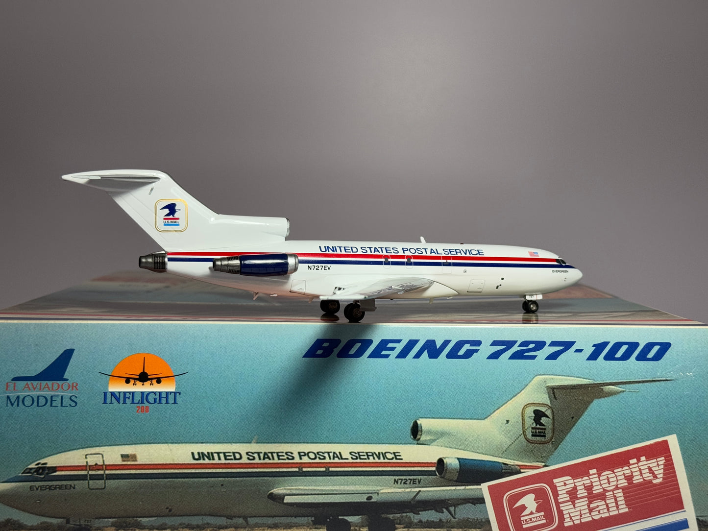 Inflight200 USPS Evergreen Boeing 727-100F N727EV EAV727 w/stand