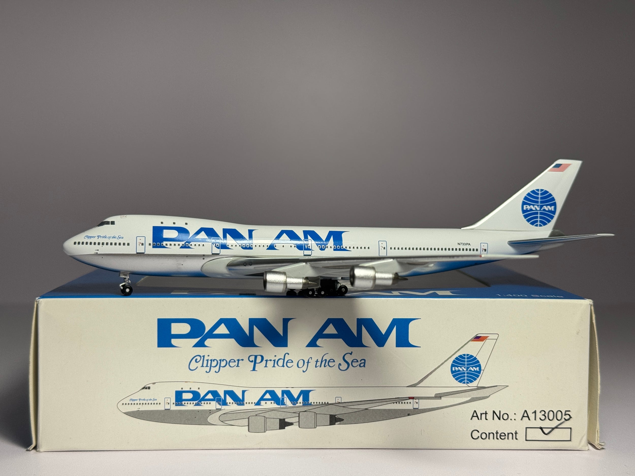 Aeroclassics 1:400 Pan American Boeing 747-200 N733PA Clipper Pride of the Sea BB4-2005-XX