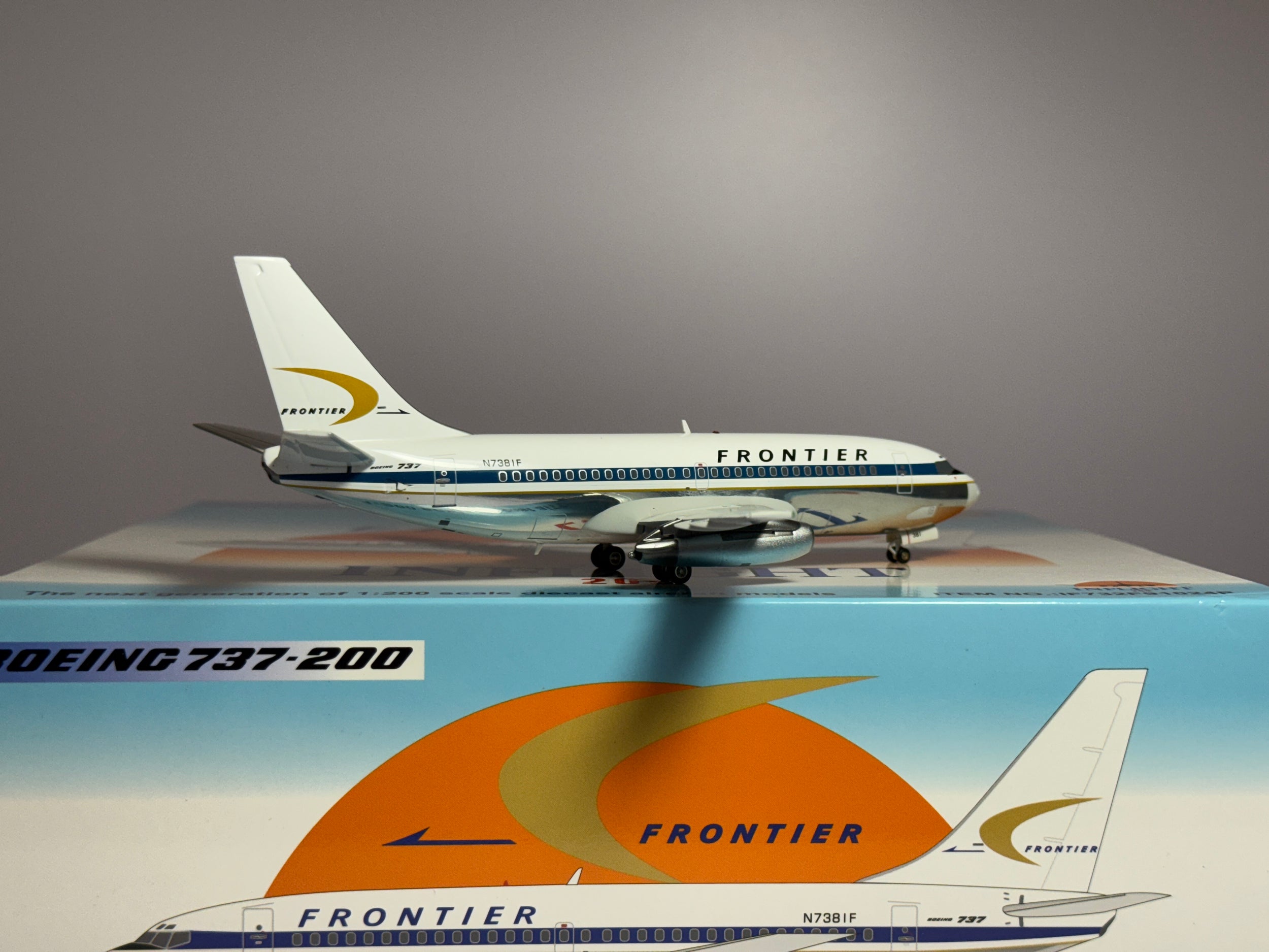 Inflight200 Frontier Airlines Boeing 737-200 N7381F polished IF732F91024P w/stand