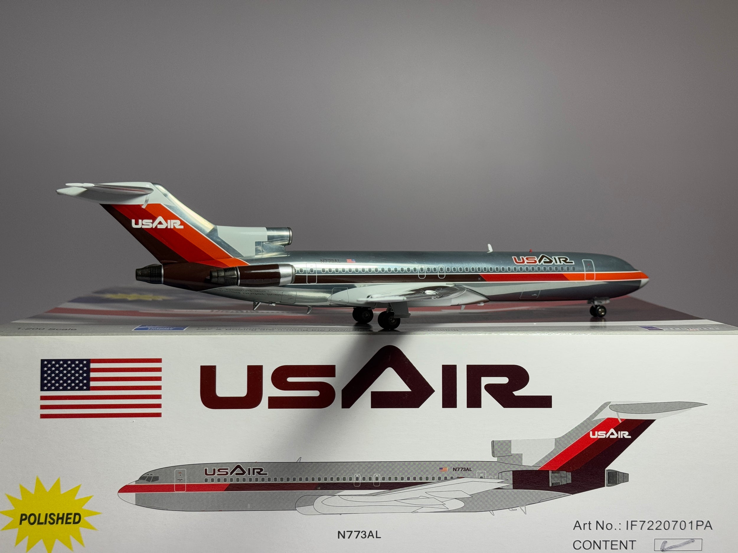 Inflight200 1:200 USAir Boeing 727-200 N773AL polished IF7220701PA