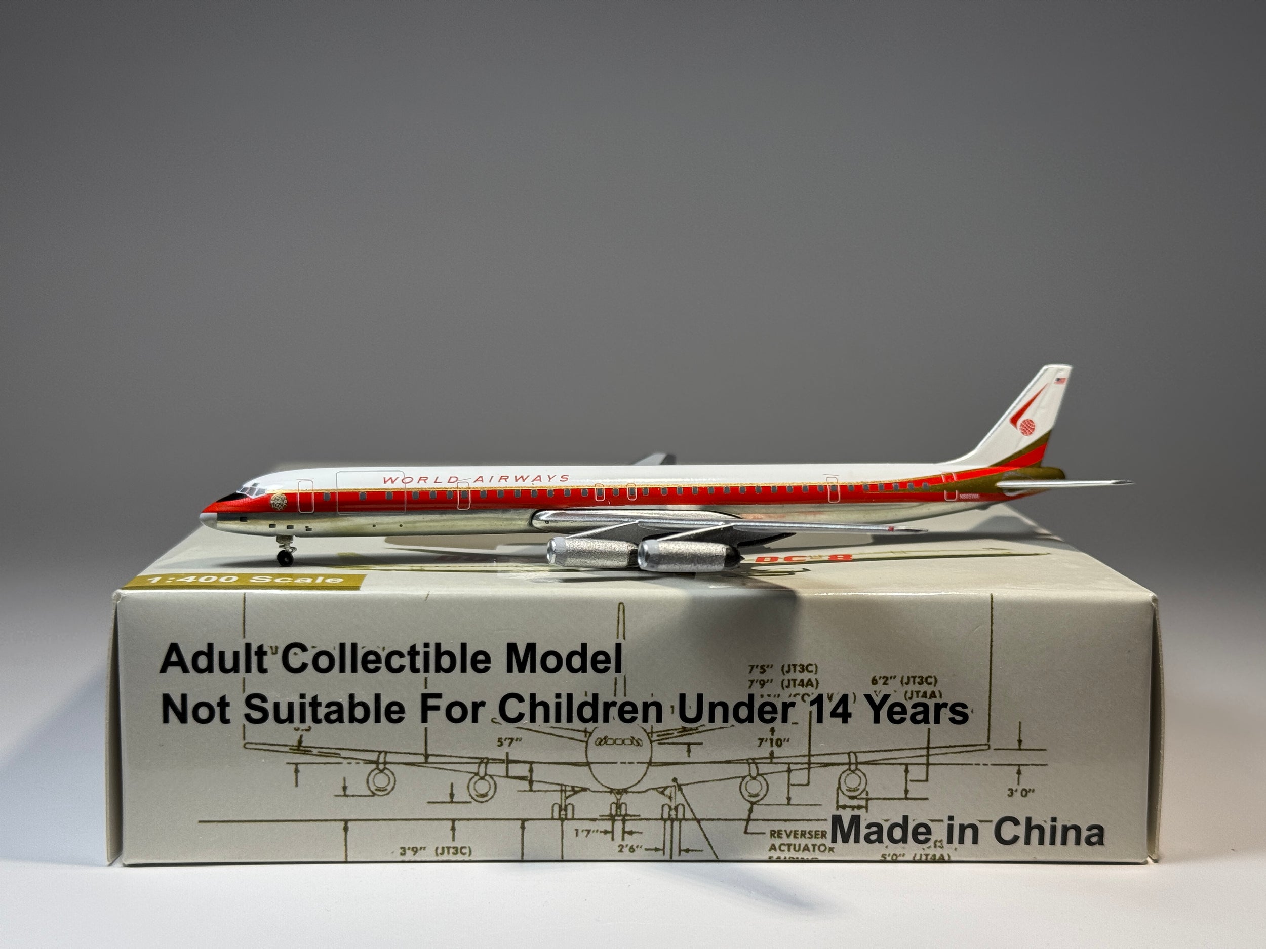 Aeroclassics 1:400 World Airways Douglas DC-8-63CF N805WA 1970s colors AC411119