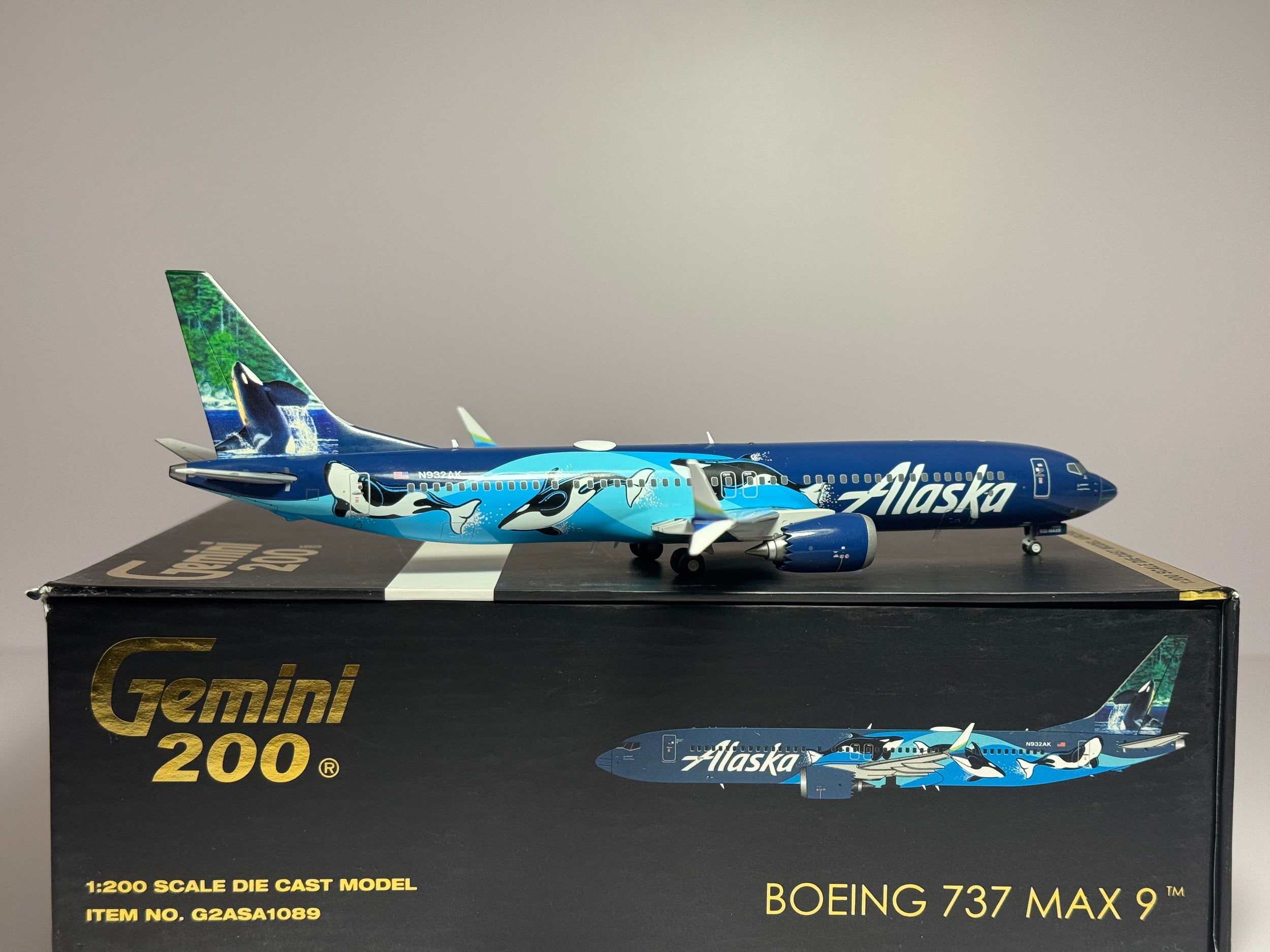 Gemini Jets 1:200 Alaska Airlines Boeing 737 MAX9 N932AK Orca scheme G2ASA1089