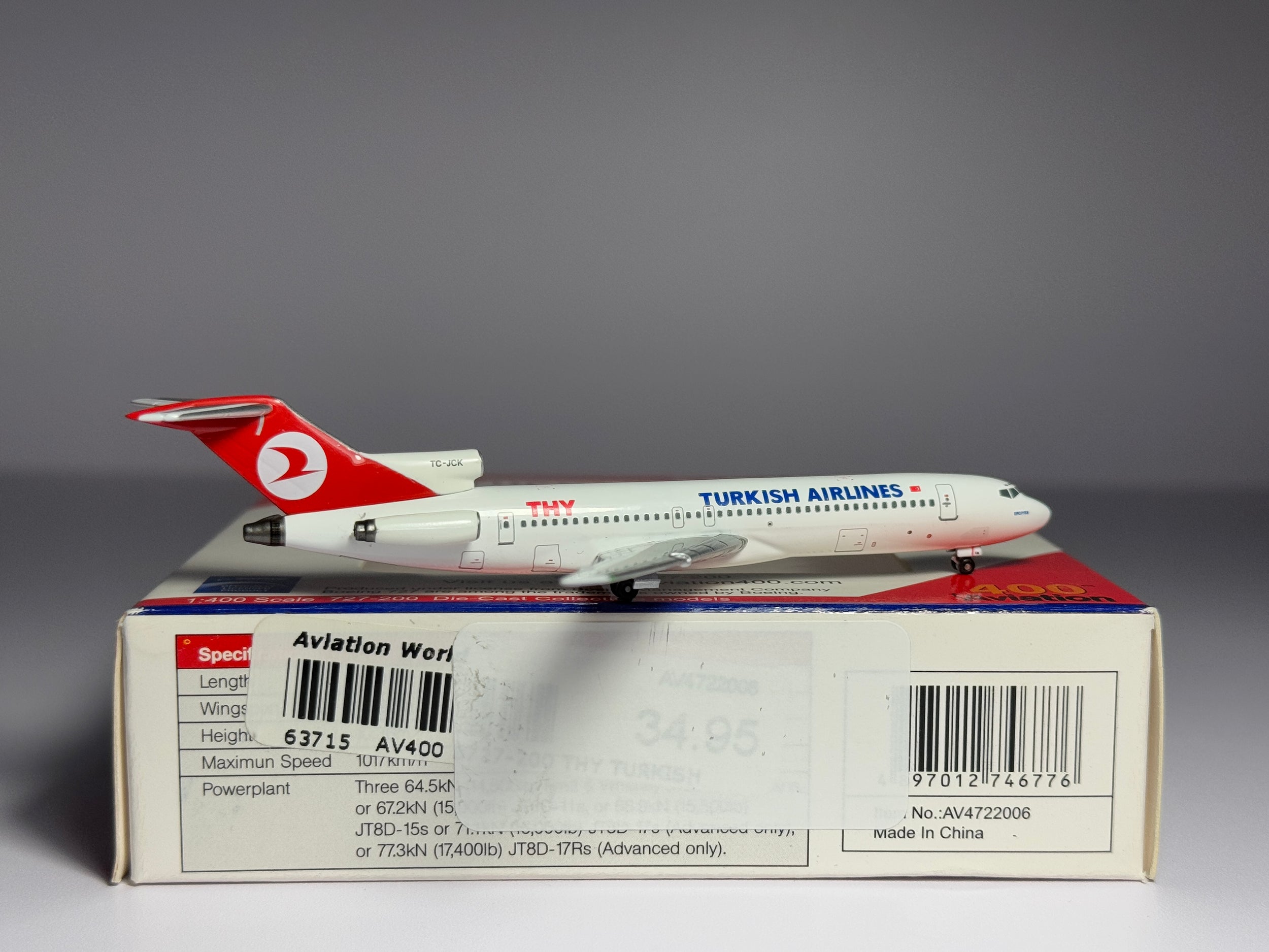 Aviation400 1:400 Turkish Airlines Boeing 727-200 TC-JCK Erciyes WT4722006