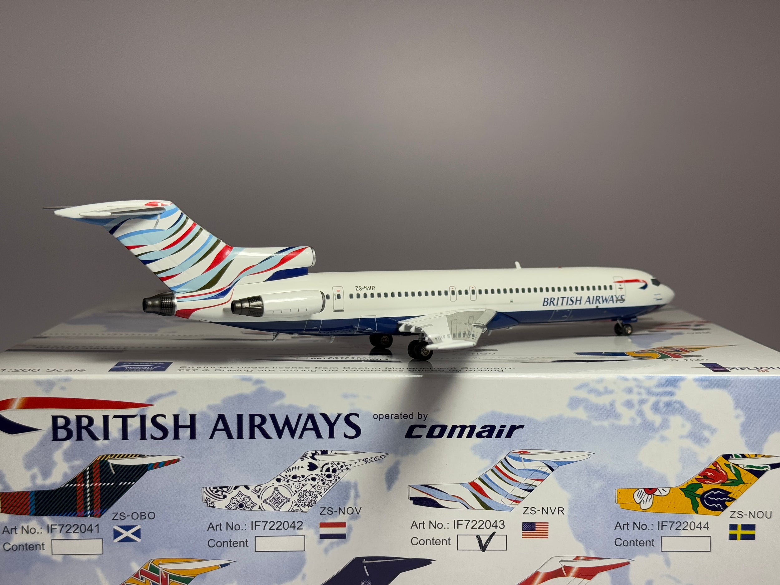 Inflight200 1:200 British Airways Boeing 727-200 ZS-NVR USA Waves World Tail IF722043