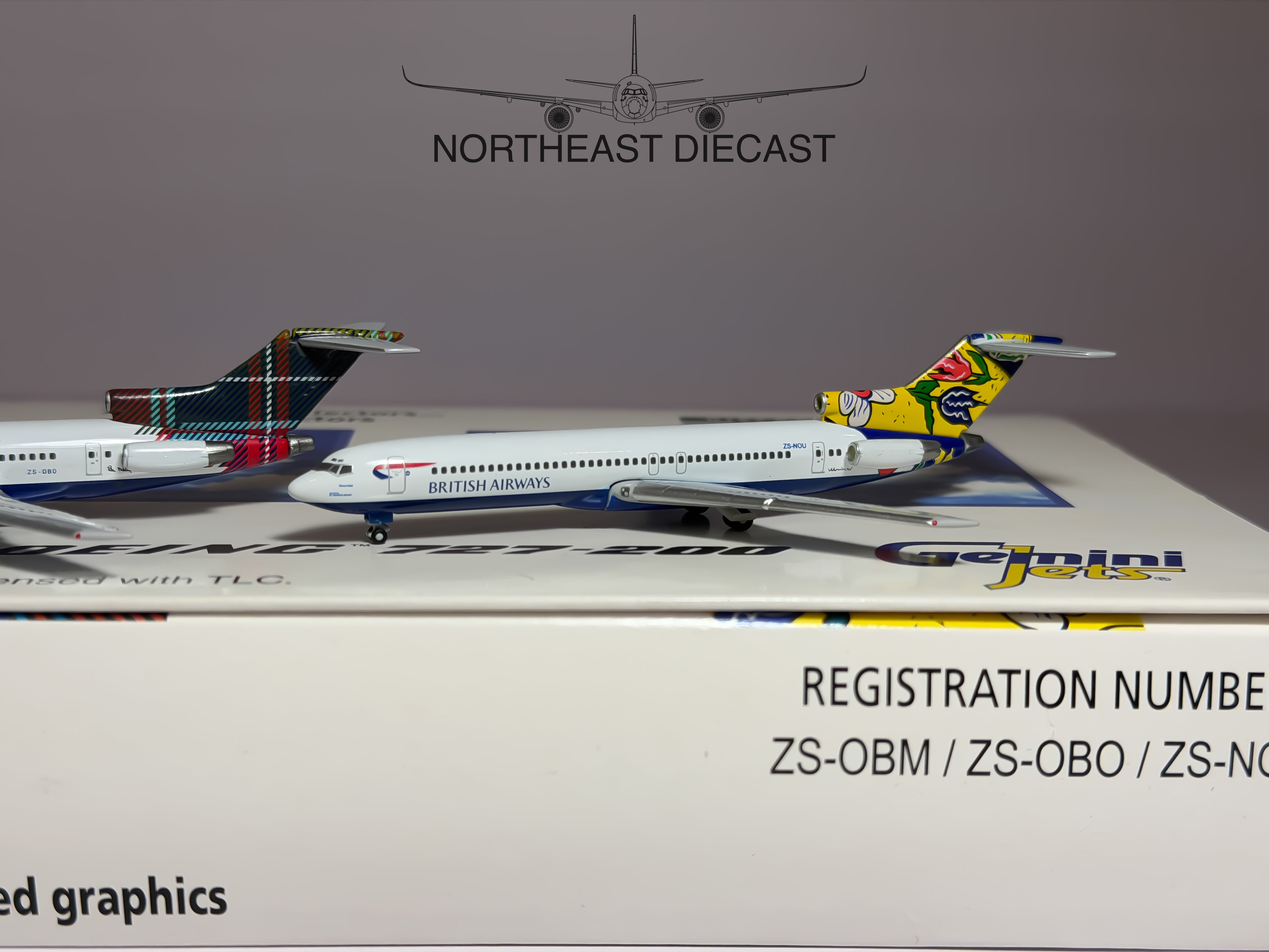 British Airways Boeing 727-200 1:400 Gemini Jets ZS-OBM/ZS-OBO/ZSNOU (GJBAW356)